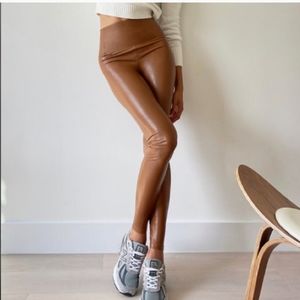Aritzia Wilfred Free Daria High Waist Faux Leather Legging Taupe Brown Sz S NWT